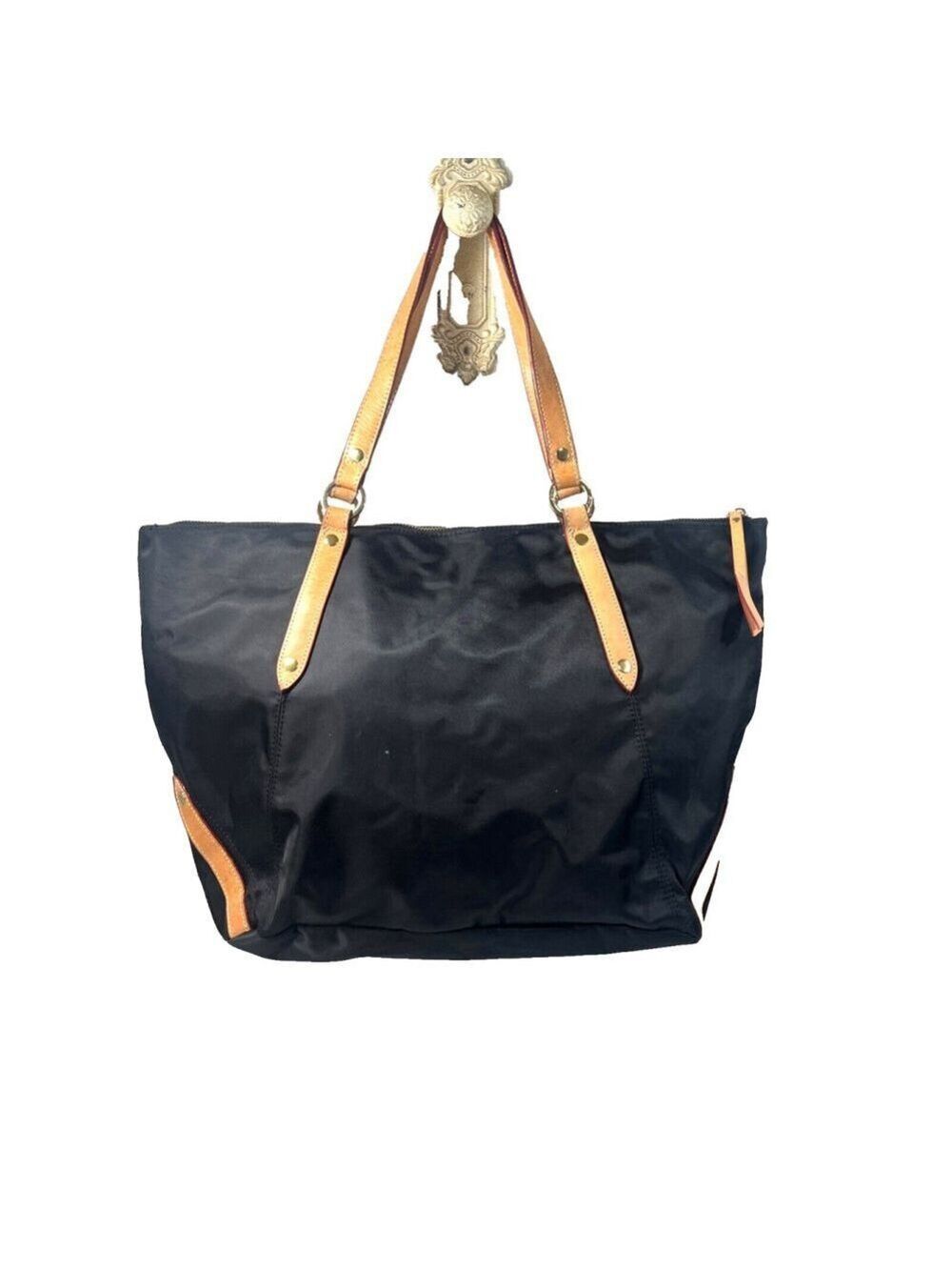 Junior Drake Tote Bag Black Nylon tote leather handles